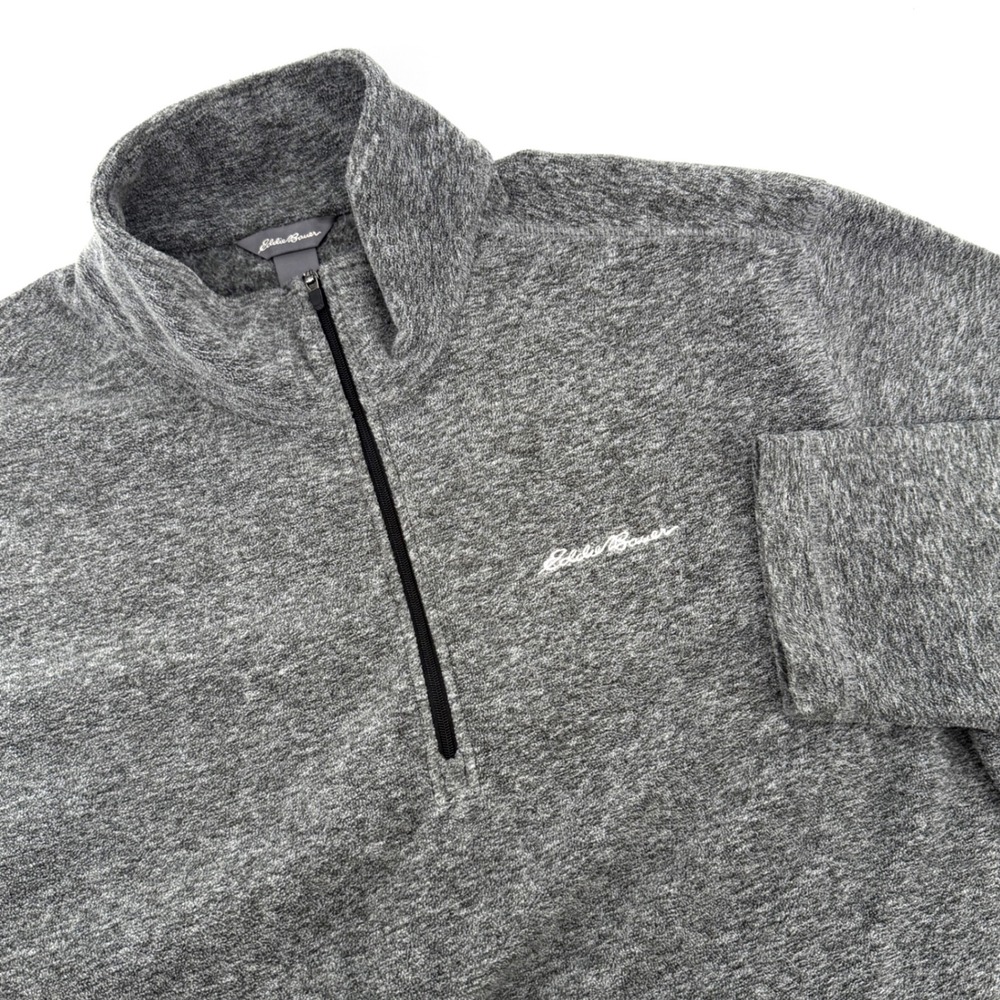 Eddie Bauer Pullover Mens Large Gray Excellent Quarter Zip Heathered Fleece